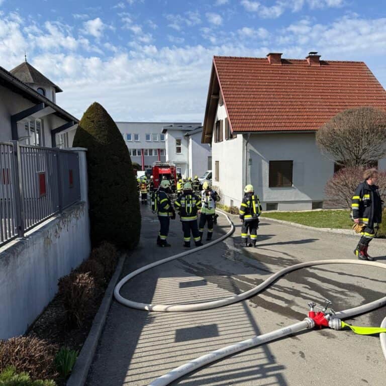 Bild zeigt Feuerwehrleute bei der Arbeit