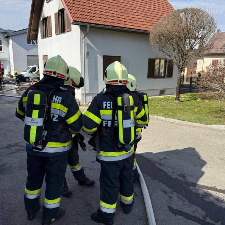 Bild zeigt Feuerwehrleute bei der Arbeit