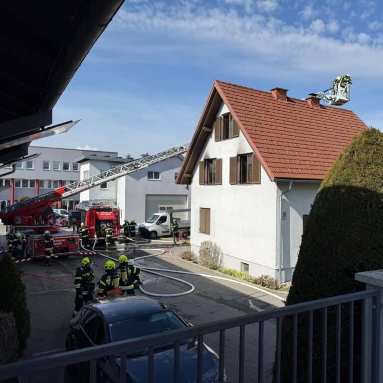 Bild zeigt Feuerwehrleute bei der Arbeit