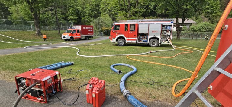 Bild zeigt Feuerwehrleute bei der Arbeit